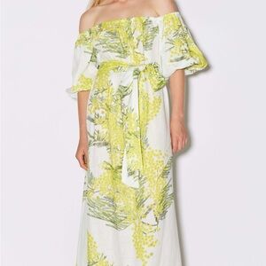 BERNADETTE Zaza off-the-shoulder belted floral-print linen gown